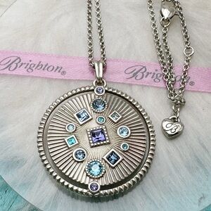 Brighton Halo Rays Purple Tanzanite Crystal Round Pendant Silver Plate Necklace